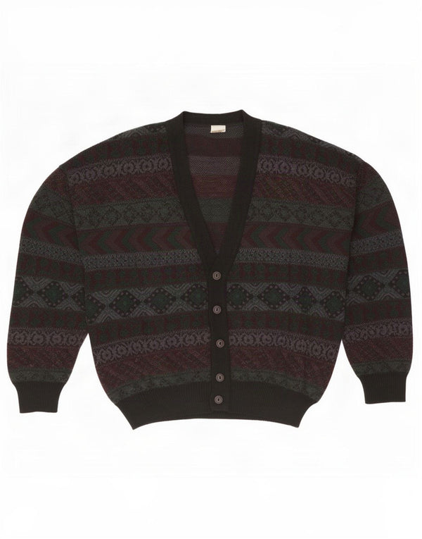Maglione cardigan da uomo vintage IT 52 Large Grey Striped