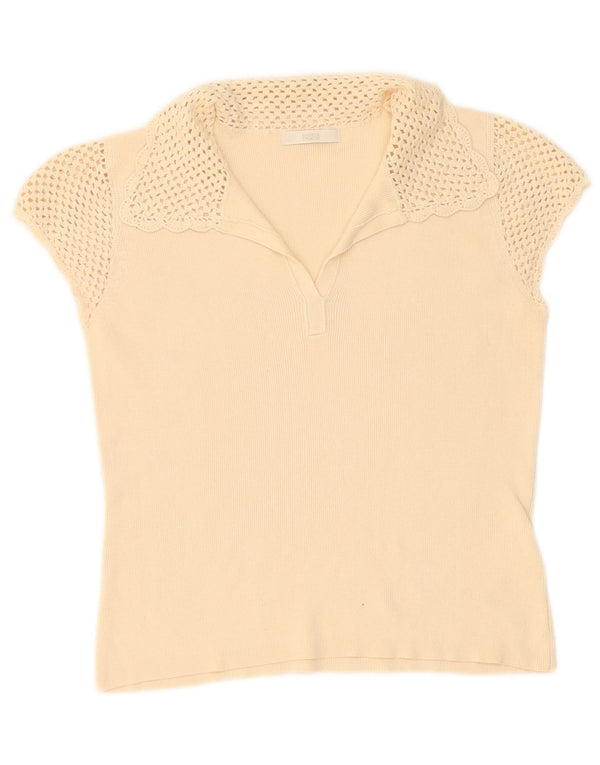 Marks & Spencer Womens Polo Shirt UK 10 Small Beige Cotton
