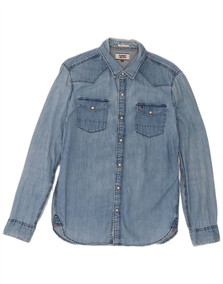 Camicia di jeans da uomo Tommy Hilfiger piccola in cotone blu