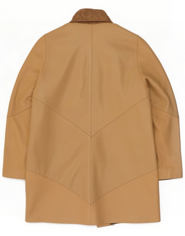 Cappotto vintage in pelle da donna UK 14 Beige medio Stampa animalier