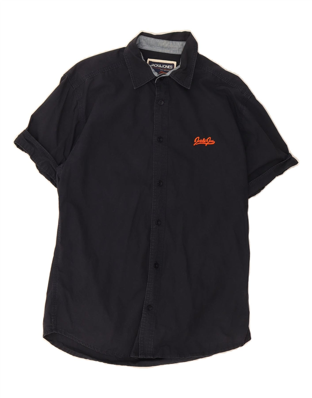 JACK & JONES Mens Short Sleeve Shirt Medium Navy Blue Cotton Vintage Jack & Jones and Second-Hand Jack & Jones from Messina Hembry 
