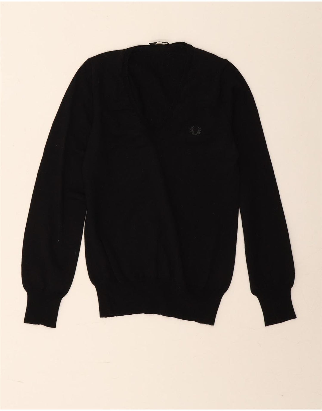 Maglione da donna con scollo a V Fred Perry UK 8 piccolo in lana merino nera