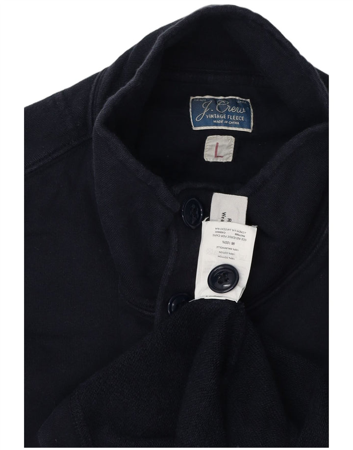 J. CREW Felpa da uomo con collo abbottonato, maglione grande, cotone blu navy