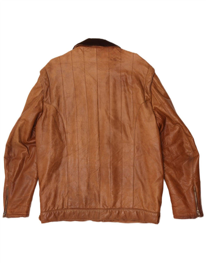 Giacca in pelle militare vintage da uomo IT 54 2XL Colorblock marrone