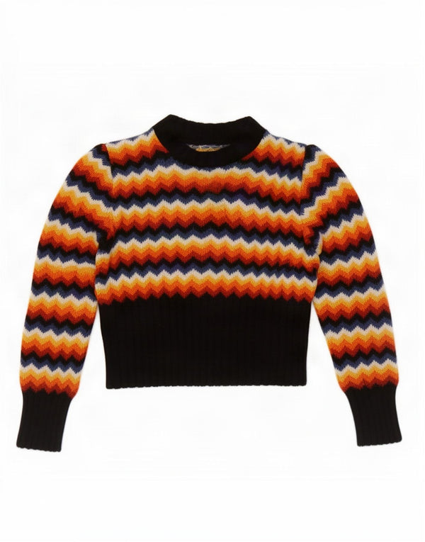 Maglione maglione vintage da donna con scollo a barca UK 12 Chevron medio multicolore