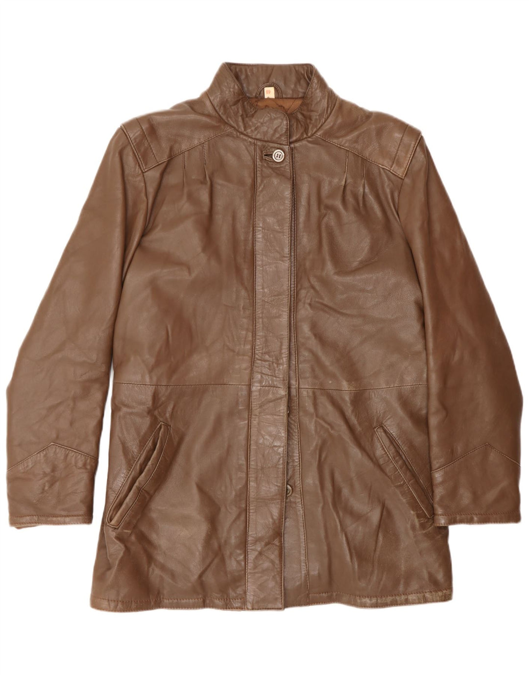 Cappotto in pelle vintage da donna IT 46 grande in pelle marrone