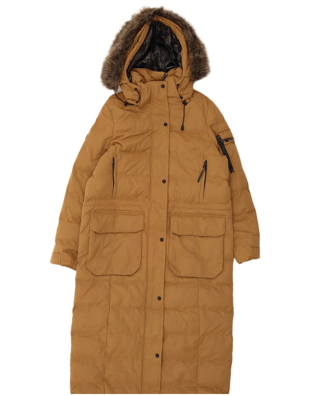 Cappotto imbottito con cappuccio da donna Superdry UK 12 Poliestere beige medio