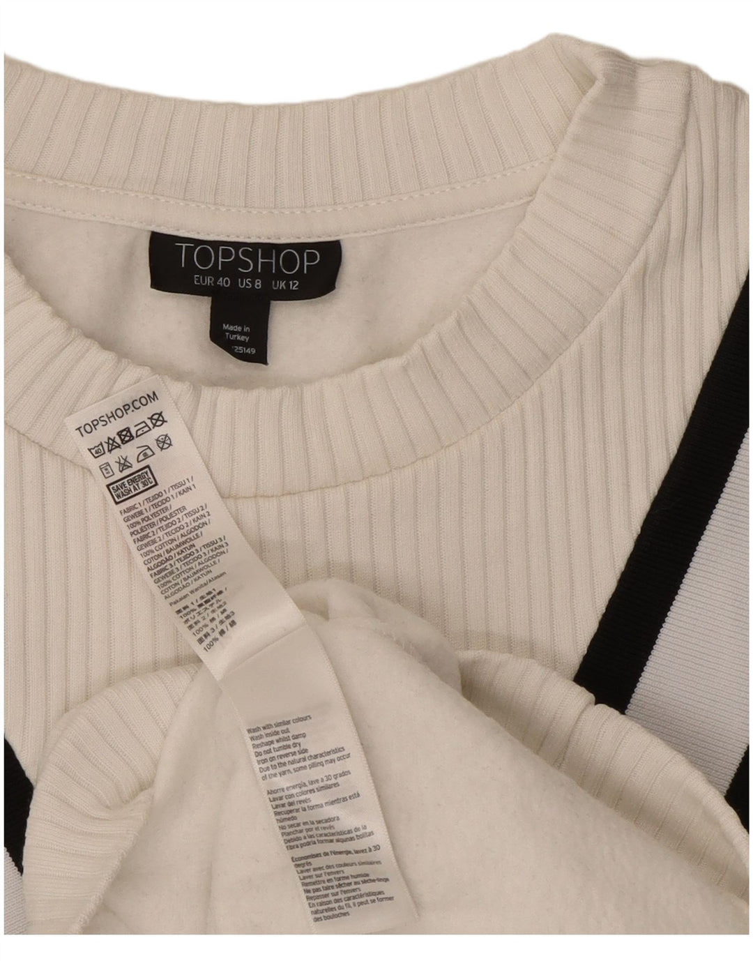 Topshop Felpa oversize da donna Maglione UK 12 Medium White Striped