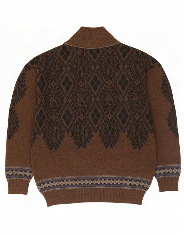 Kafka Mens Turtle Neck Jumper Sweater XL Brown Fair Isle Wool
