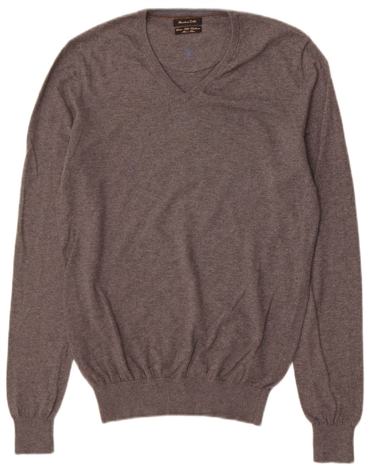 Massimo Dutti Maglione da uomo con scollo a V piccolo cotone grigio