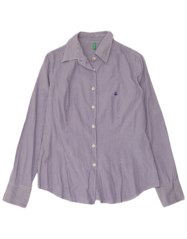 Camicia da donna BENETTON UK 16 Cotone gessato blu grande