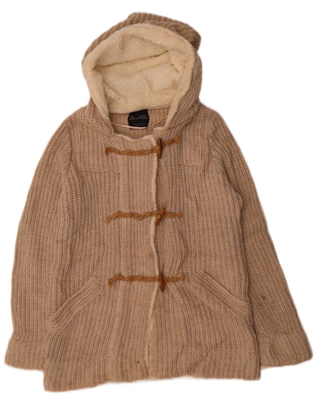 Maglione cardigan con cappuccio da donna Zara UK 16 grande poliestere beige