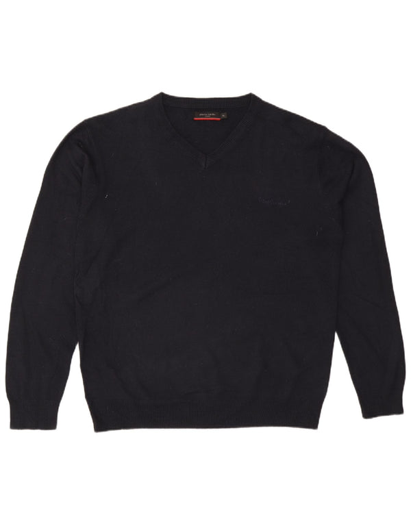 Maglione da uomo con scollo a V Pierre Cardin XL in acrilico blu navy