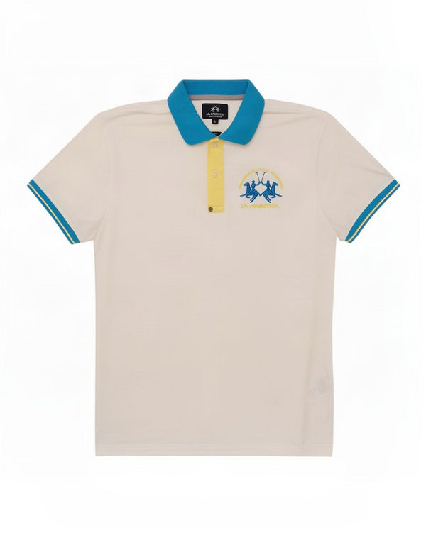 La Martina Mens Graphic Polo Shirt Large White Colourblock Cotton