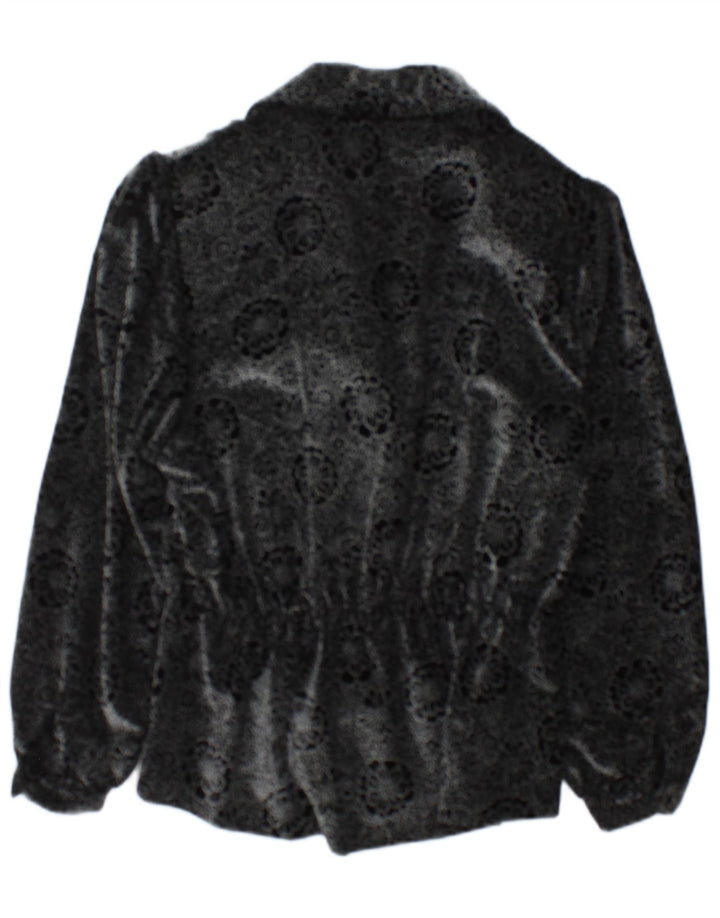 Giacca blazer vintage da donna a 2 bottoni UK 14 medio nero floreale