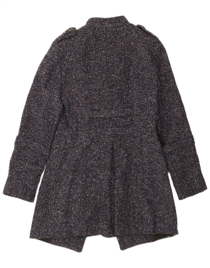 Cappotto doppiopetto da donna Zara UK 10 piccolo acetato chiazzato blu navy