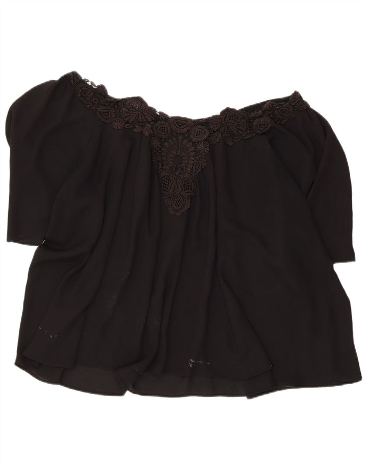 Top Zara da donna corto oversize con spalle scoperte UK 16 grande nero floreale