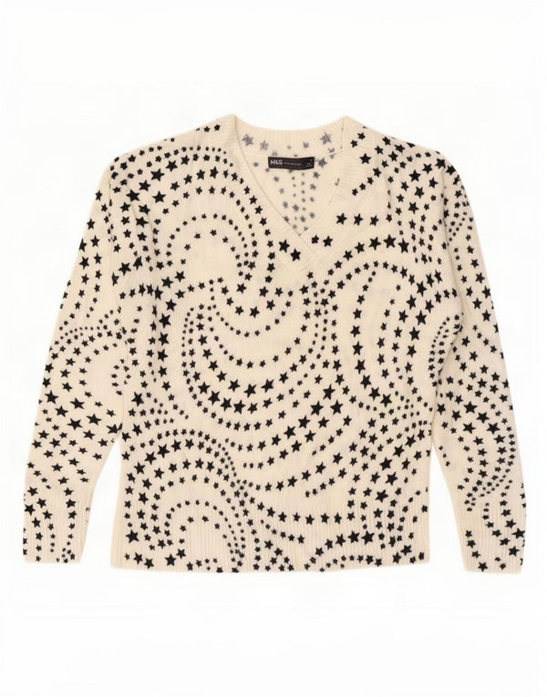 Maglione maglione con scollo a V da donna Marks & Spencer UK 14 Large Beige