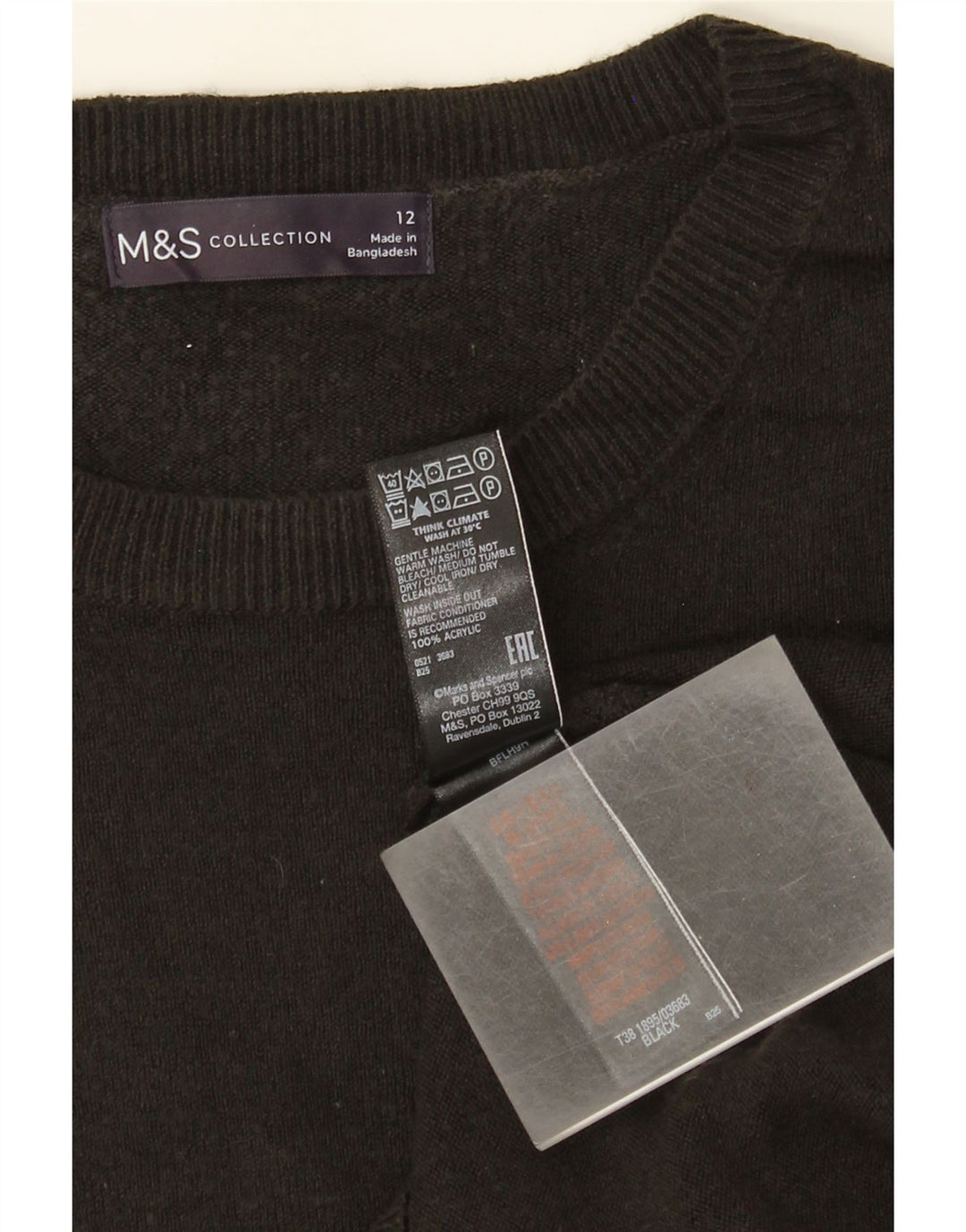 Maglione maglione girocollo da donna Marks & Spencer UK 12 medio acrilico nero