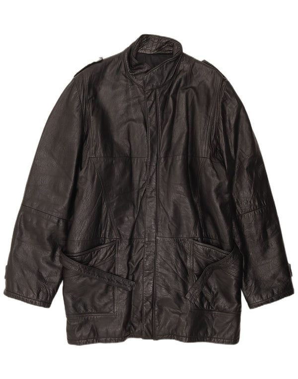 Cappotto in pelle vintage da uomo UK 42 XL in pelle nera
