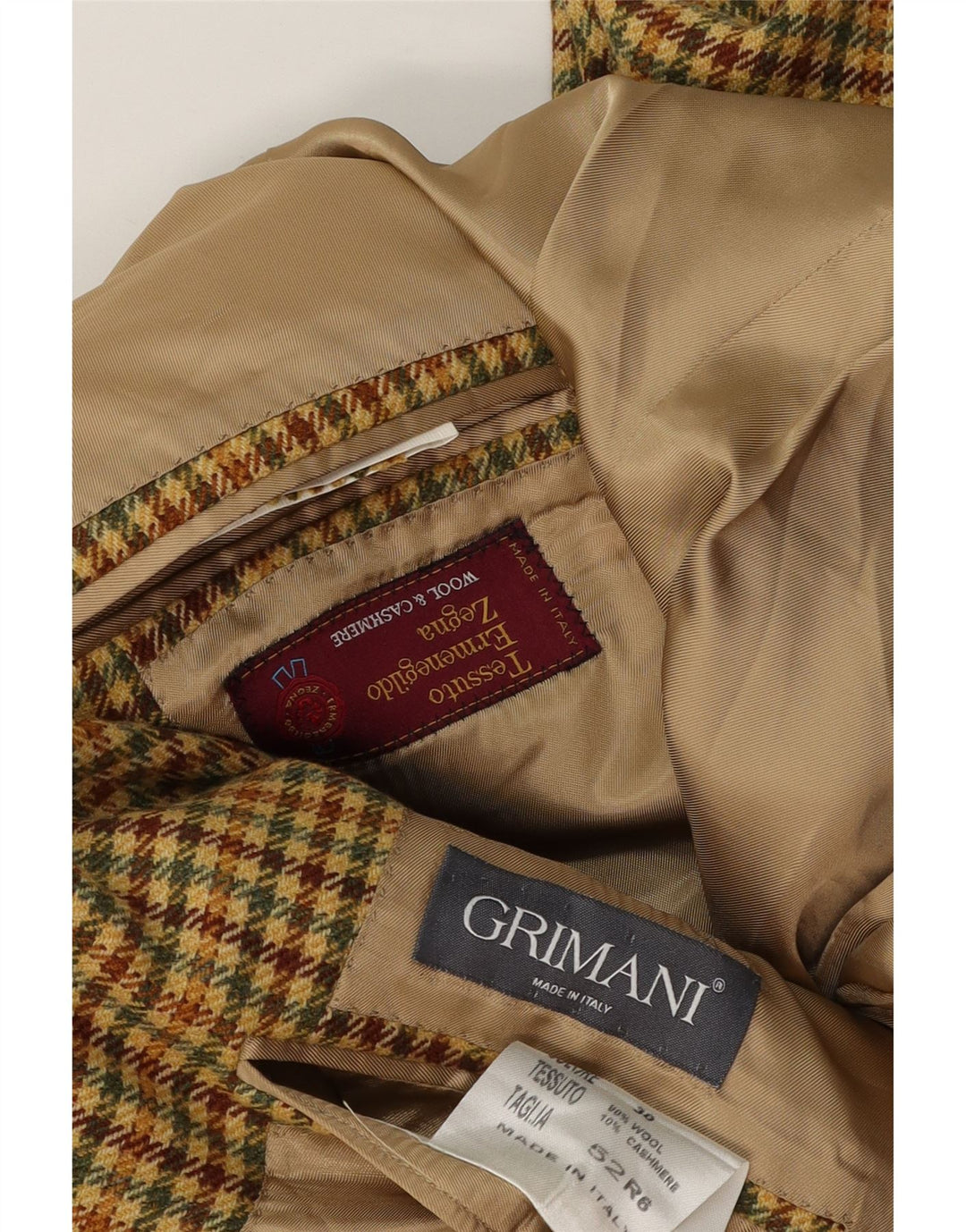 Giacca blazer da uomo a 3 bottoni Ermenegildo Zegna IT 52 grande pied de poule beige