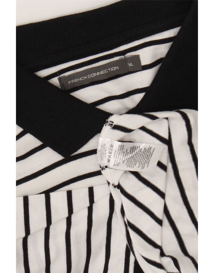 Polo da uomo French Connection XL in cotone gessato bianco