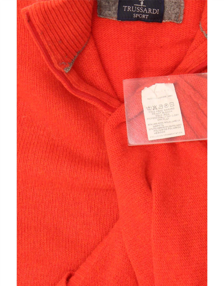 Maglione Trussardi Uomo con Zip Collo Grande in Lana Arancione