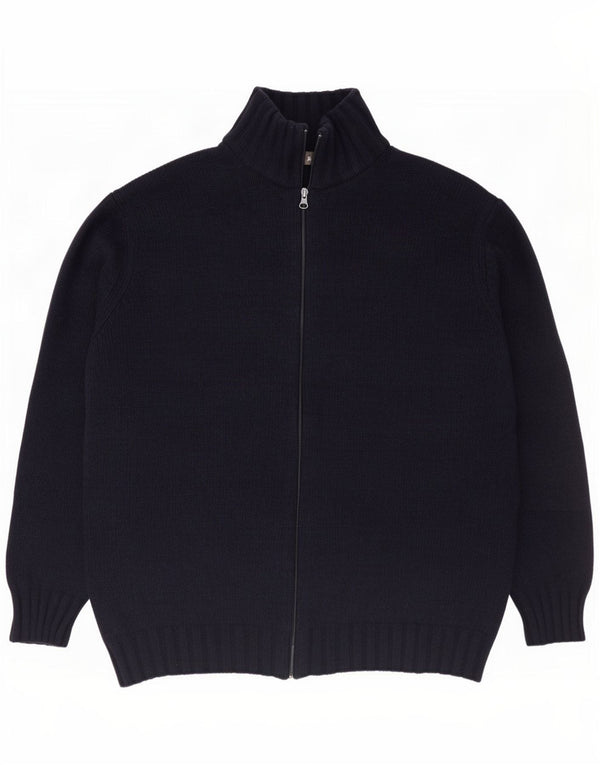 Maglione cardigan con zip intera da uomo Zara XL in lana blu navy