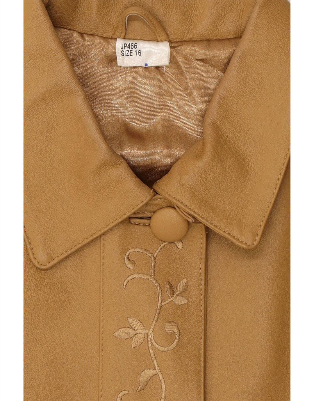 VINTAGE Womens Leather Coat UK 16 Large Brown Floral Leather Vintage Vintage and Second-Hand Vintage from Messina Hembry 