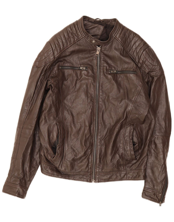 Giacca in pelle da uomo Jack & Jones UK 40 grande marrone