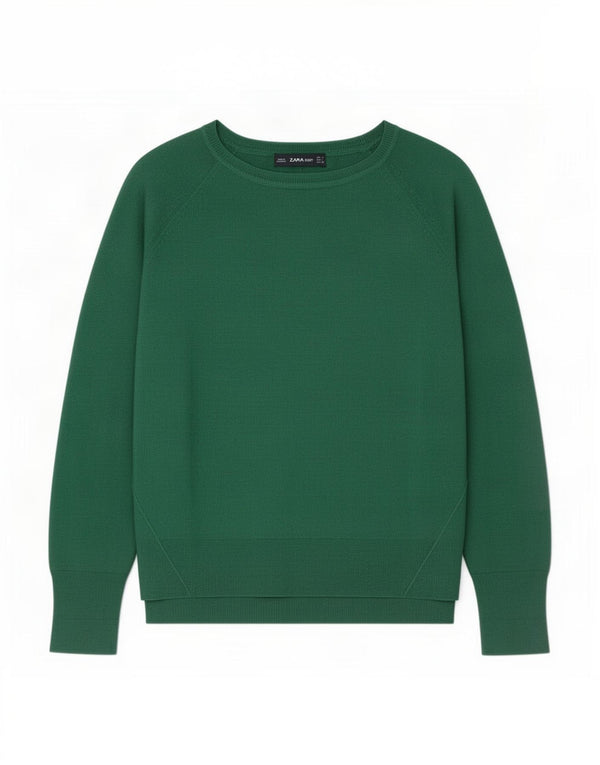 Zara Womens Oversized Boat Neck Jumper Sweater UK 10 Small Green Viscose