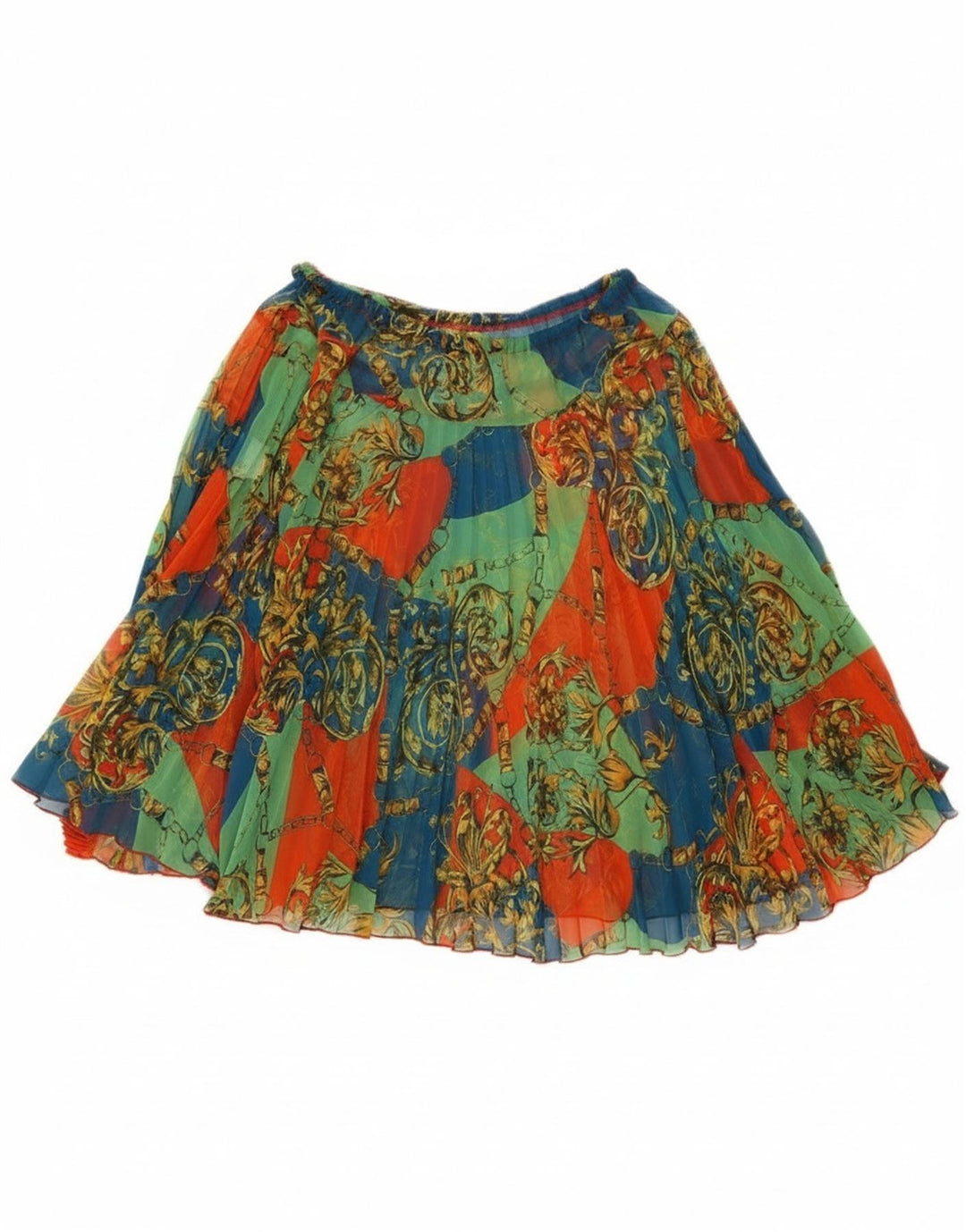 Gonna a trapezio da donna vintage W25 XS poliestere floreale multicolore