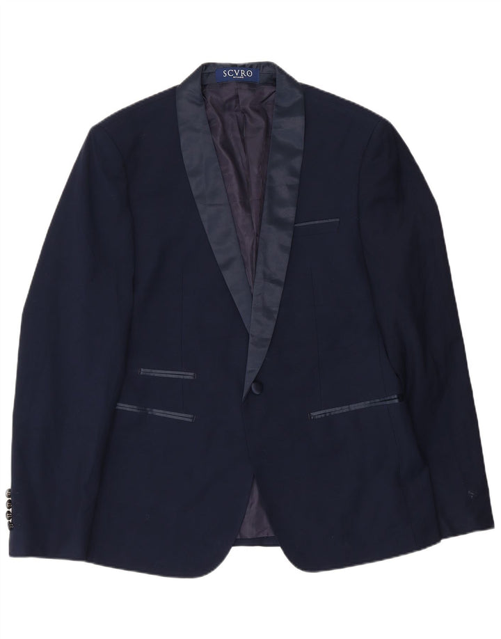 Giacca blazer vintage da uomo a 1 bottone IT 52 XL poliestere blu navy