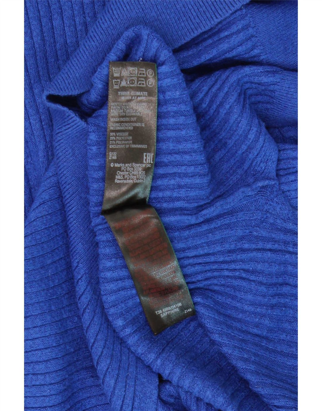 Maglione da donna Marks & Spencer con zip e collo UK 10 piccolo in viscosa blu