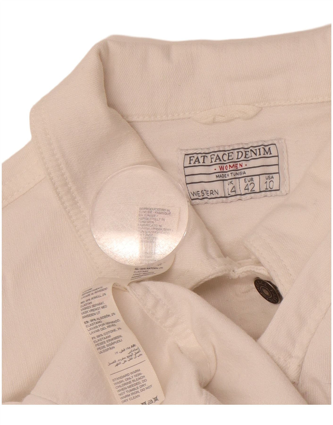 FAT FACE Womens Denim Jacket UK 14 Large White Cotton
