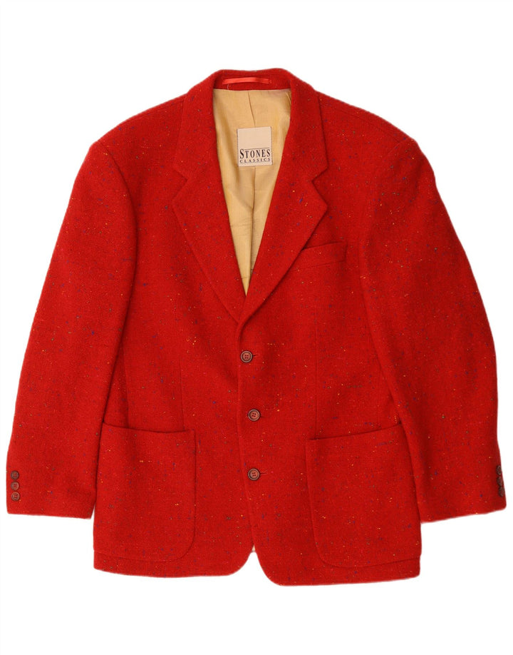 Giacca blazer vintage da uomo a 3 bottoni UK 40 grande rossa chiazzata