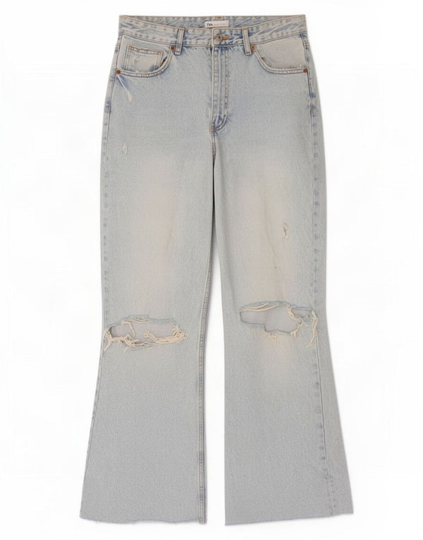 Jeans Zara da donna a gamba larga a vita alta effetto consumato EU 42 Large W32 L31 Blu