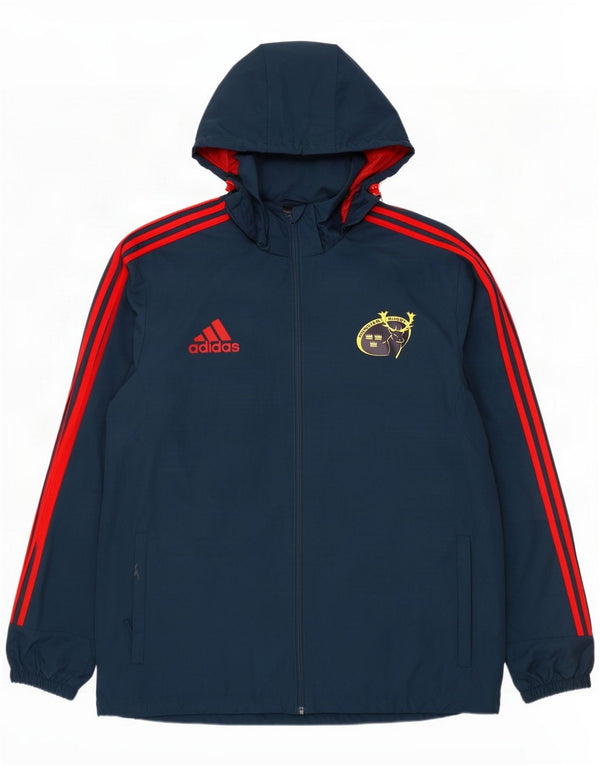 Adidas Mens Munster Rugby Hooded Rain Jacket UK 48/50 XL Navy Blue