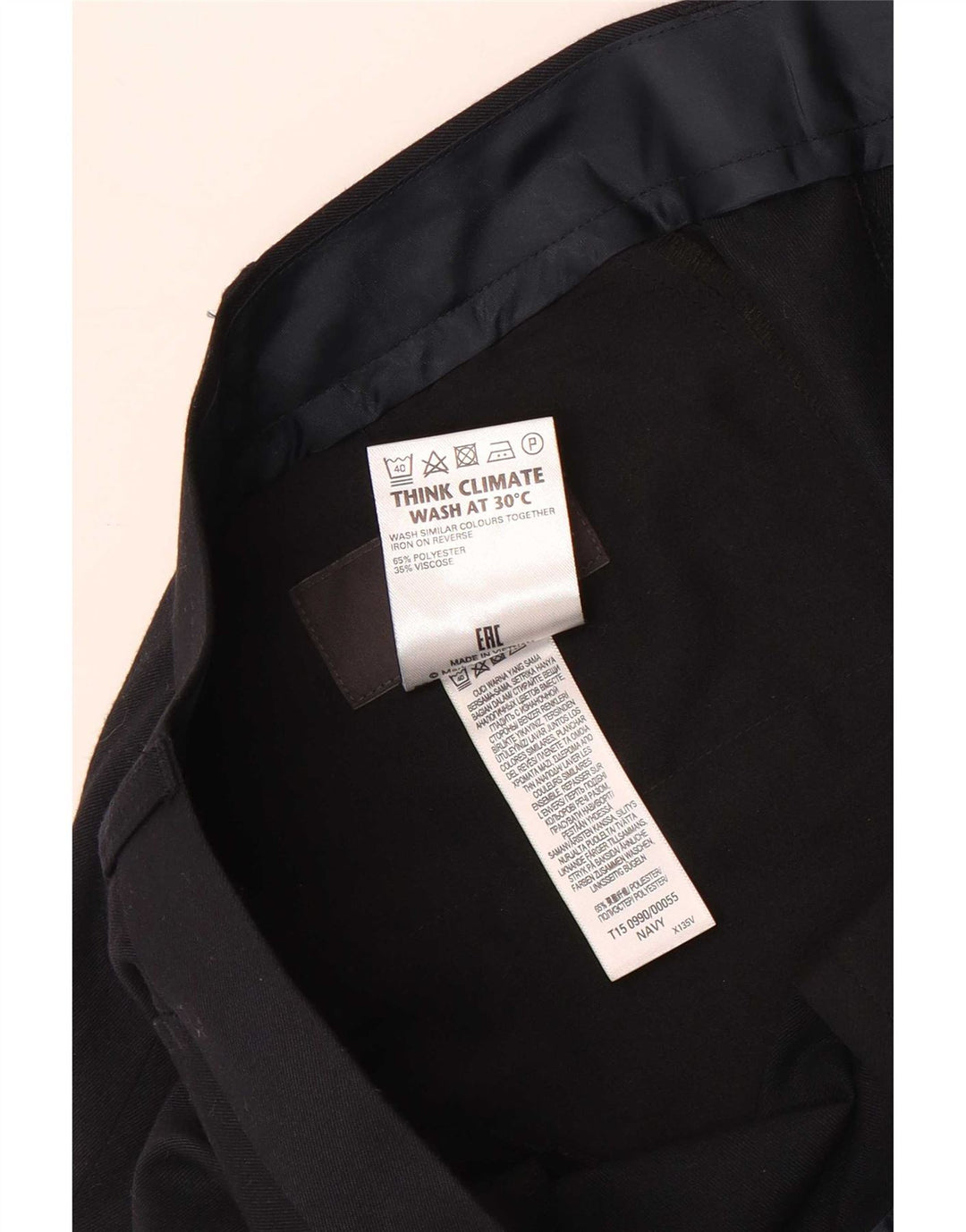 Pantaloni da abito dritti regolari da uomo Marks & Spencer W42 L29 Blu Navy