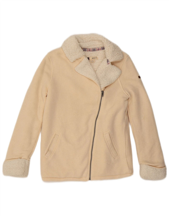 Giacca da ginnastica ROXY da donna in sherpa UK 10 piccola in cotone bianco sporco