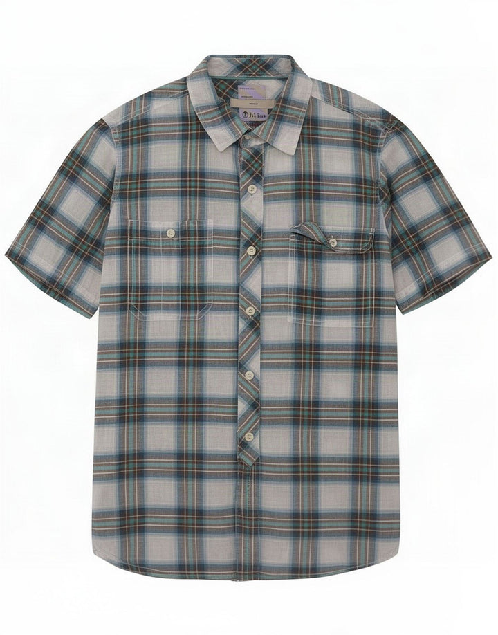 Fat Face Camicia a maniche corte da uomo in cotone a quadri blu medio