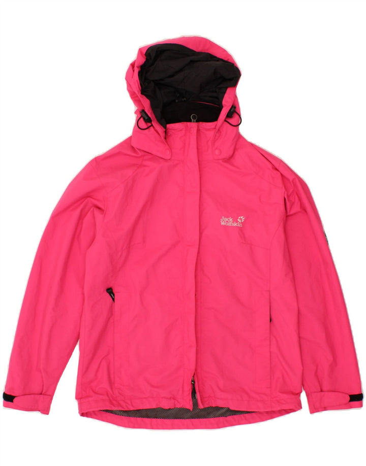 JACK WOLFSKIN Womens Hooded Rain Jacket UK 12 Medium  Pink Polyester Vintage Jack Wolfskin and Second-Hand Jack Wolfskin from Messina Hembry 