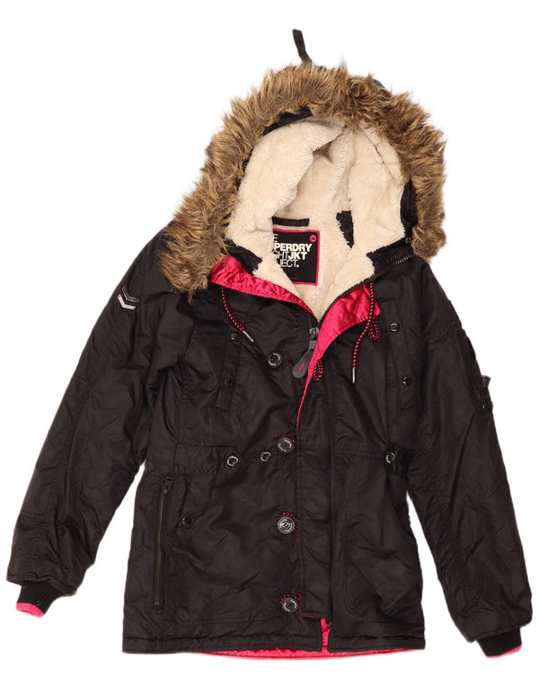 Giacca Parka da donna con cappuccio Superdry UK 6 XS nylon nero