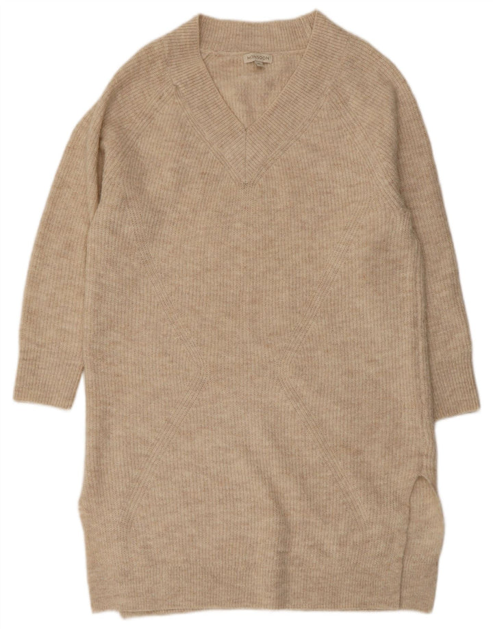 MONSOON Abito maglione vestibilità ampia da donna UK 14 Acrilico beige medio