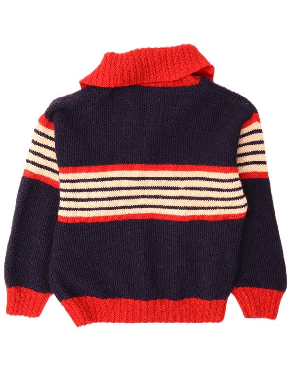 Maglione cardigan da donna vintage UK 14 grandi strisce blu navy