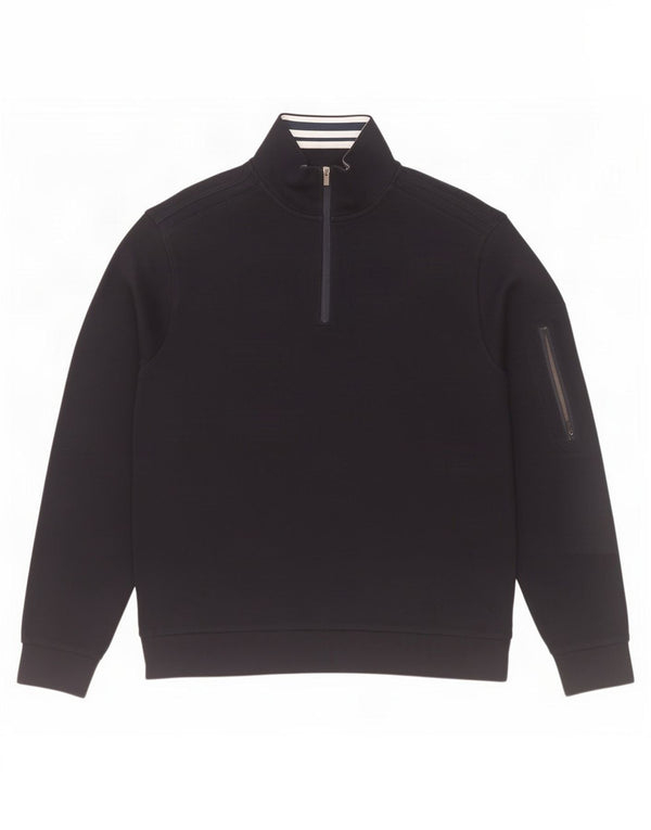 Felpa da uomo Marks & Spencer con zip e collo, grande, in cotone blu navy