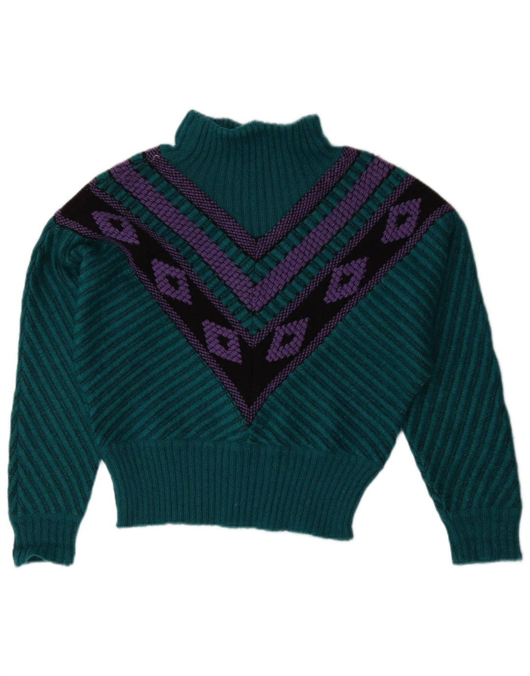 Maglione da donna vintage con collo alto e maglione US 12 grande verde geometrico
