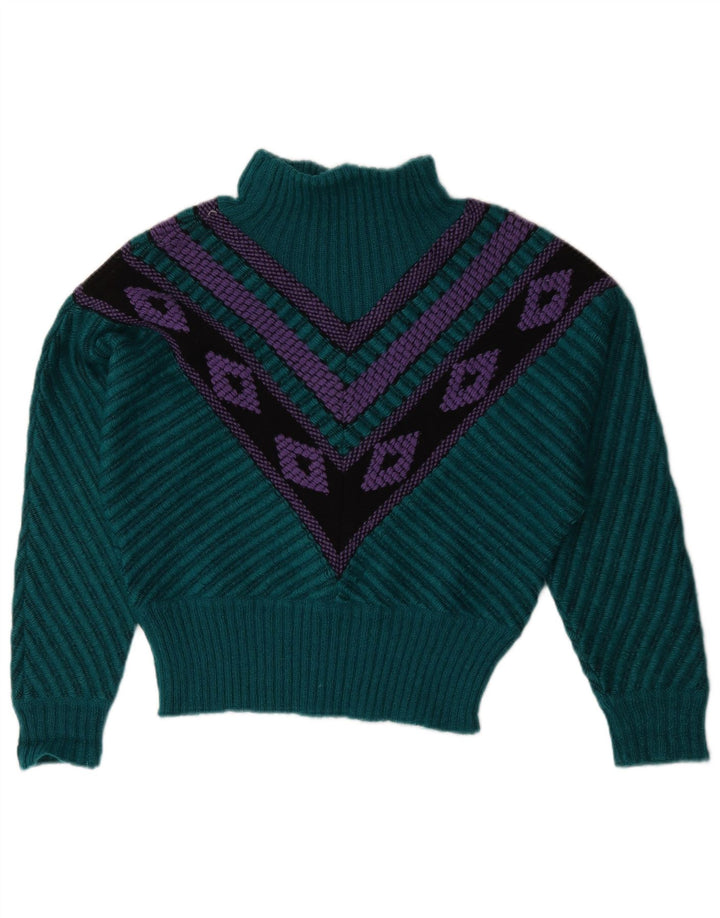 Maglione da donna vintage con collo alto e maglione US 12 grande verde geometrico