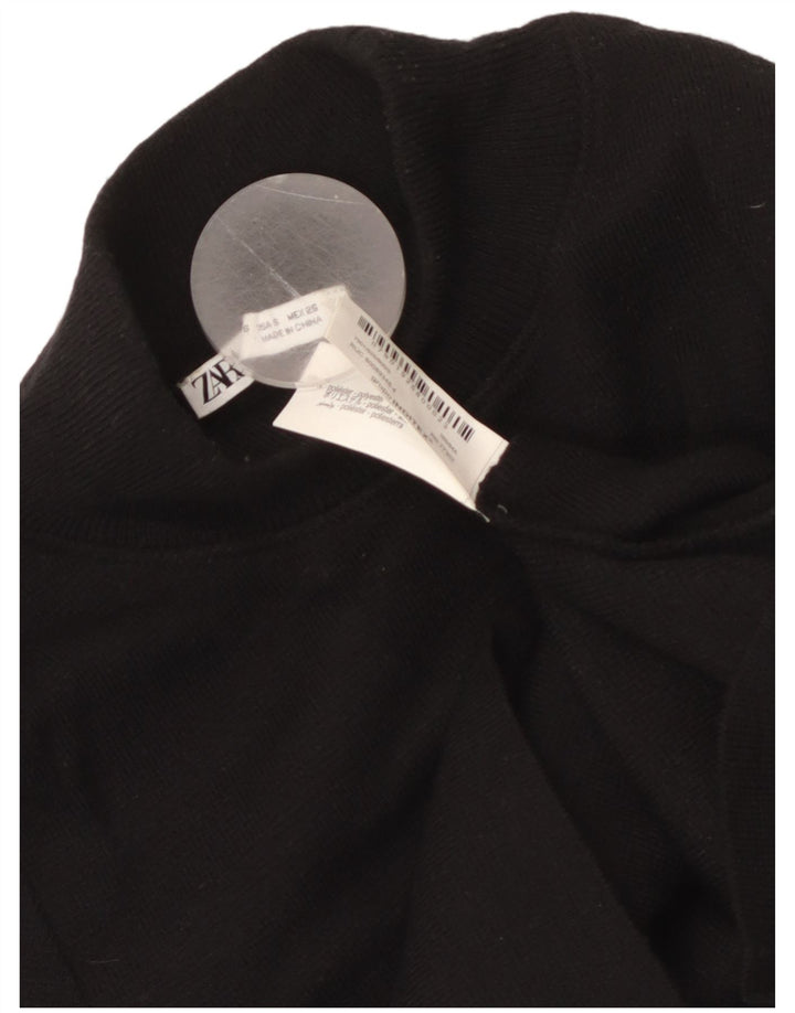ZARA Maglione Corto da Donna a Maniche Corte con Collo Dolcevita UK 8 Piccolo Nero