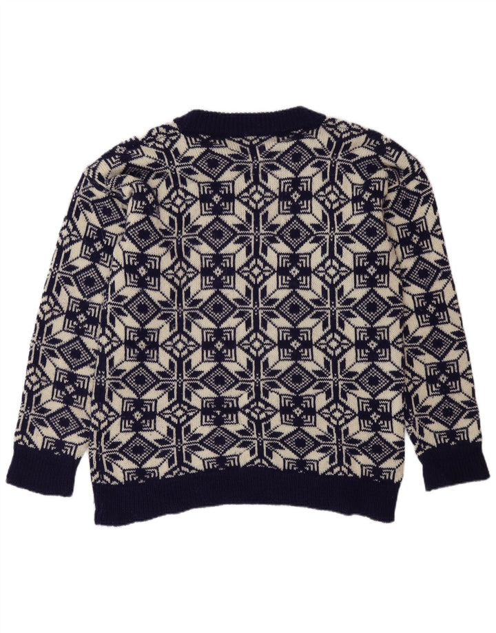 Maglione maglione girocollo da uomo vintage medio blu navy Fair Isle